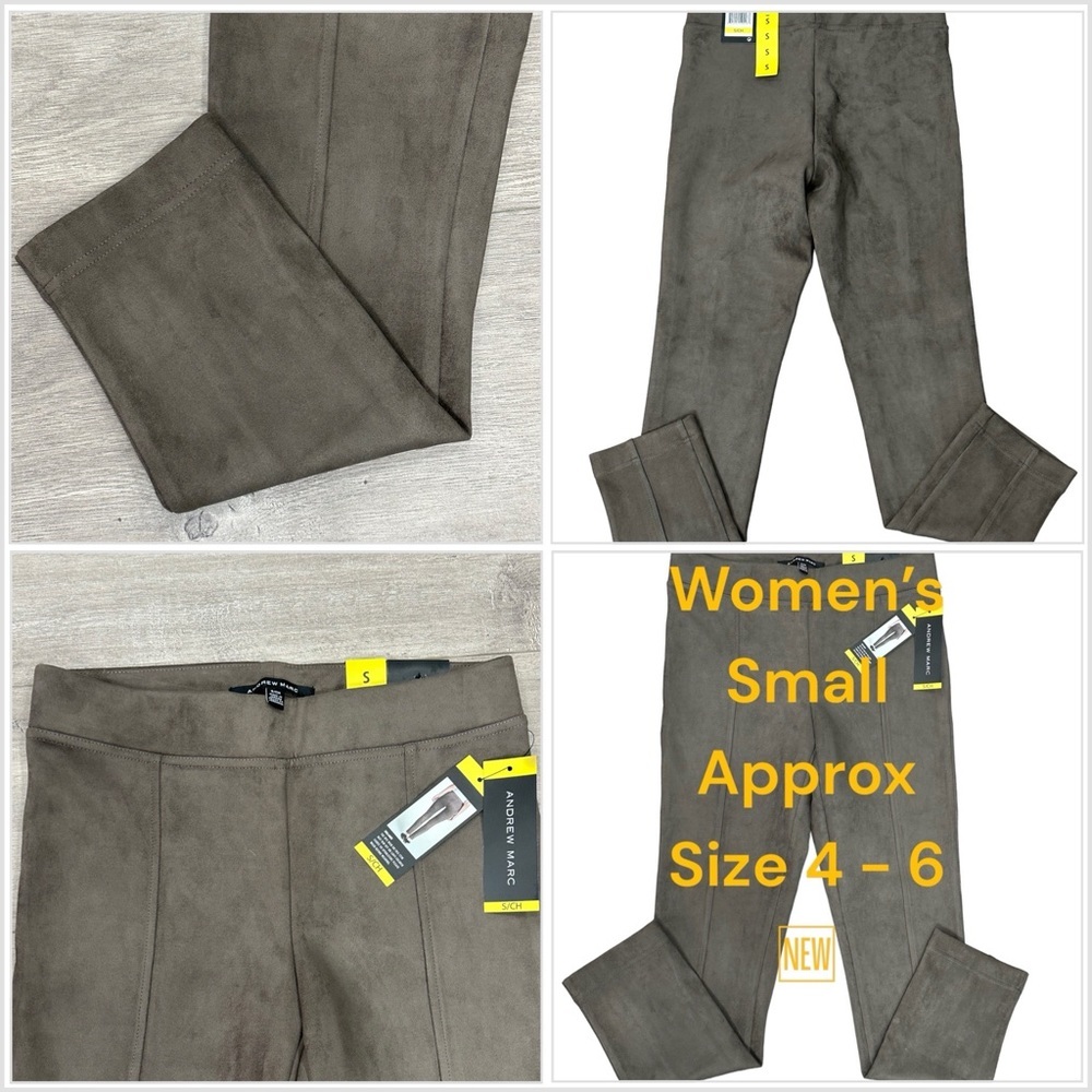 Andrew Marc Women's 4 -6 Small Faux Suede Pull On Ponte Leggings Pants Taupe NWT